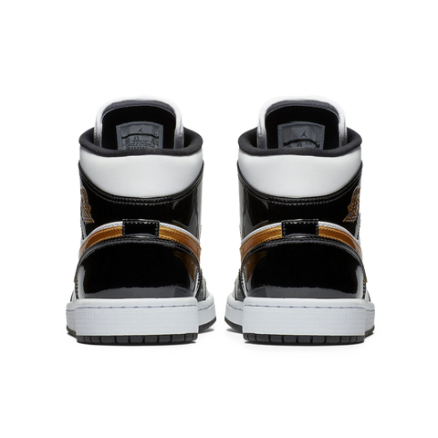 Jordan 1 Mid Patent Black White Gold